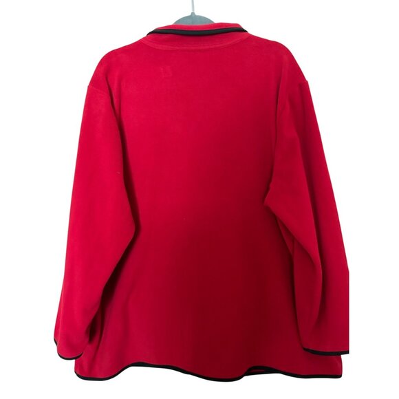 Susan Graver Weekend 3X Red Fleece Snap-Front Jacket Black Trimmed Collar Pocket - Picture 5 of 12